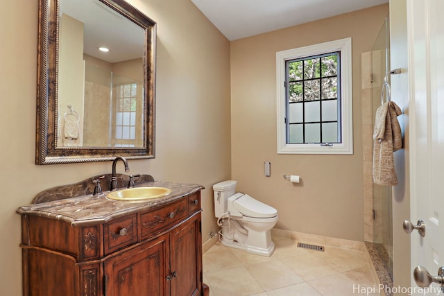 1400 Banbury Rd, Inverness, IL 60067 - bathroom with vanity, tile patterned floors, and tiled shower