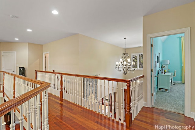 1400 Banbury Rd, Inverness, IL 60067 - corridor featuring an upstairs landing, a chandelier, wood finished floors, recessed lighting, and baseboards