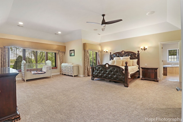 1400 Banbury Rd, Inverness, IL 60067 - carpeted bedroom featuring multiple windows, recessed lighting, a ceiling fan, and connected bathroom