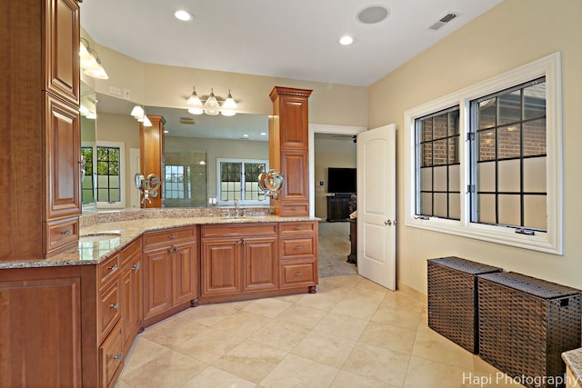 1400 Banbury Rd, Inverness, IL 60067 - bathroom featuring vanity, decorative columns, tile patterned floors, and recessed lighting