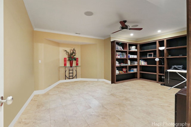 1400 Banbury Rd, Inverness, IL 60067 - unfurnished office featuring crown molding, ceiling fan, and recessed lighting