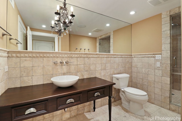 1400 Banbury Rd, Inverness, IL 60067 - full bath with tile walls, a stall shower, vanity, tile patterned flooring, and recessed lighting