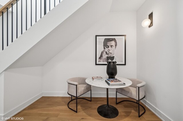 226 S Green St Unit 4N, Chicago, IL 60607 - living area with wood finished floors, stairway, and a desk