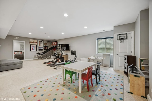 1406 Meadow Ln, Glenview, IL 60025 - recreation room featuring light colored carpet and recessed lighting