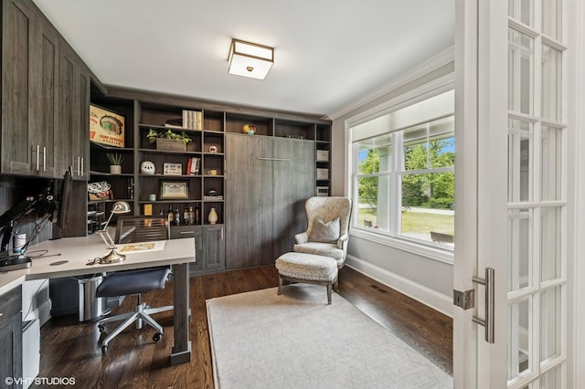 1406 Meadow Ln, Glenview, IL 60025 - home office featuring dark wood-style floors and ornamental molding