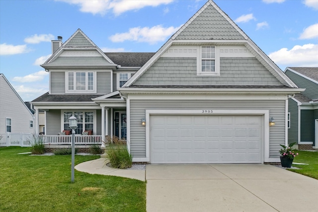 3905 Boulder Ridge Dr, Champaign, IL 61822 - view of front of home with covered porch, driveway, a chimney, and a front yard