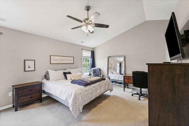 3905 Boulder Ridge Dr, Champaign, IL 61822 - bedroom featuring vaulted ceiling, light colored carpet, and a ceiling fan