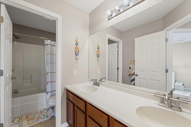 3905 Boulder Ridge Dr, Champaign, IL 61822 - bathroom with double vanity, shower / tub combo, and tile patterned flooring