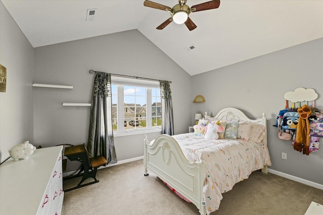 3905 Boulder Ridge Dr, Champaign, IL 61822 - bedroom featuring light carpet, lofted ceiling, and ceiling fan