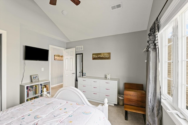 3905 Boulder Ridge Dr, Champaign, IL 61822 - bedroom featuring vaulted ceiling, light carpet, and ceiling fan