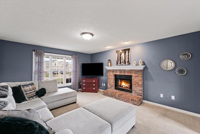3905 Boulder Ridge Dr, Champaign, IL 61822 - living area with light colored carpet and a brick fireplace