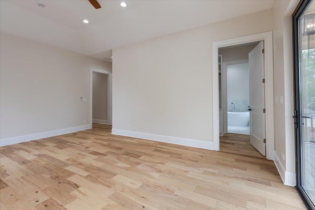 223 Center St, Naperville, IL 60540 - unfurnished room with light wood-style flooring, baseboards, recessed lighting, and ceiling fan