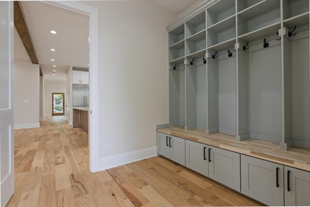 223 Center St, Naperville, IL 60540 - mudroom featuring baseboards, light wood-style floors, and recessed lighting