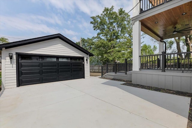 223 Center St, Naperville, IL 60540 - detached garage with a ceiling fan and covered porch