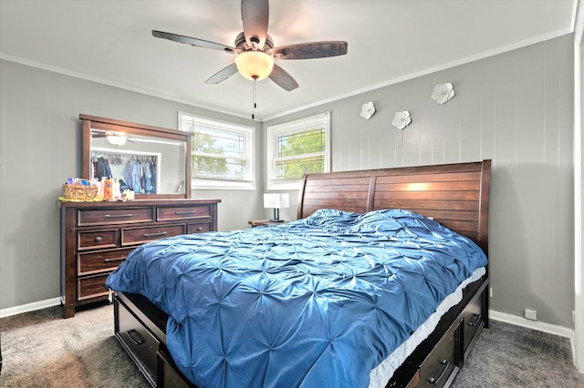 7937 S Lotus Ave, Burbank, IL 60459 - carpeted bedroom featuring crown molding, baseboards, and ceiling fan