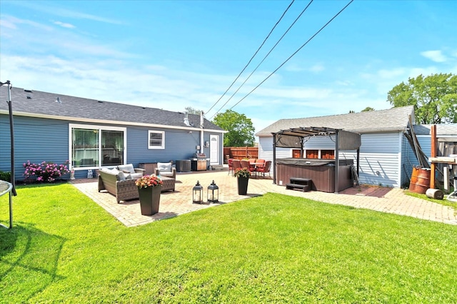 7937 S Lotus Ave, Burbank, IL 60459 - rear view of house featuring a hot tub, an outdoor living space, a patio, central AC unit, and a pergola