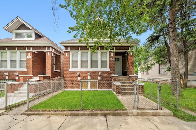 6742 S Honore St, Chicago, IL 60636 - view of front of property with brick siding, a gate, a fenced front yard, and a porch