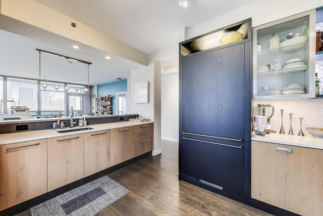 1211 S Prairie Ave Unit 1106, Chicago, IL 60605 - kitchen featuring rail lighting, light countertops, dark wood finished floors, and modern cabinets