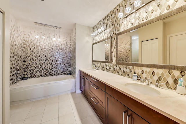 1211 S Prairie Ave Unit 1106, Chicago, IL 60605 - bathroom with a bath, double vanity, tile patterned flooring, decorative backsplash, and a shower