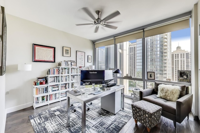 1211 S Prairie Ave Unit 1106, Chicago, IL 60605 - office with a ceiling fan, wood finished floors, and floor to ceiling windows