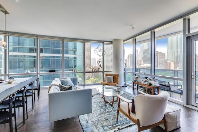 1211 S Prairie Ave Unit 1106, Chicago, IL 60605 - living room with floor to ceiling windows, healthy amount of natural light, wood finished floors, and a city view
