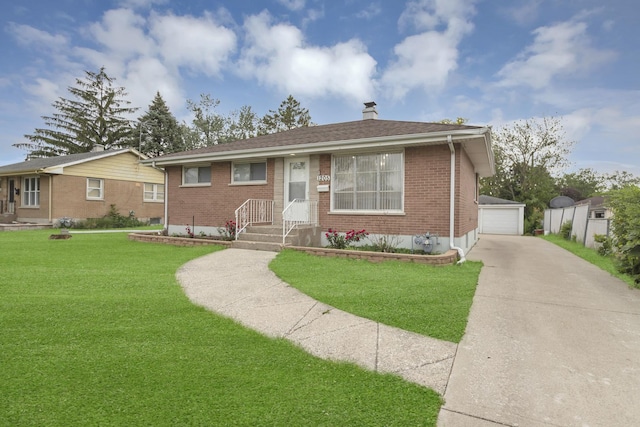 1205 N Irving Ave, Berkeley, IL 60163 - view of front of house with brick siding, a chimney, a front lawn, and a garage