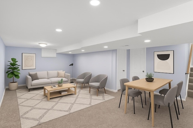 1205 N Irving Ave, Berkeley, IL 60163 - living room with light colored carpet, recessed lighting, stairs, and baseboards