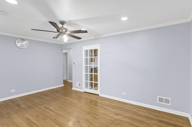1205 N Irving Ave, Berkeley, IL 60163 - unfurnished room with baseboards, a ceiling fan, ornamental molding, light wood-style flooring, and recessed lighting