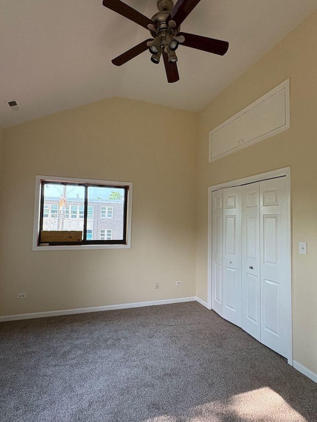 3037 W Polk Ave Unit 3, Chicago, IL 60612 - unfurnished bedroom with carpet flooring, lofted ceiling, baseboards, ceiling fan, and a closet