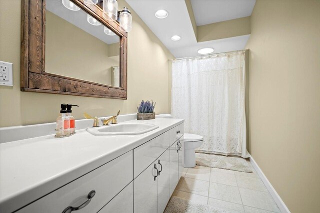1810 Cardinal Ct, Pontiac, IL 61764 - full bath with vanity, tile patterned floors, recessed lighting, and a shower with shower curtain