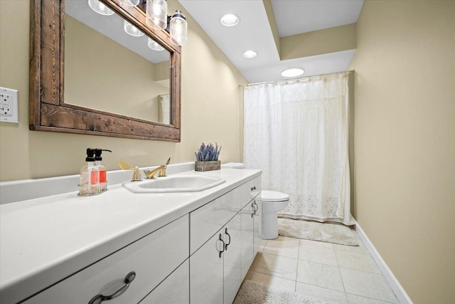 1810 Cardinal Ct, Pontiac, IL 61764 - full bath with vanity, tile patterned floors, recessed lighting, and a shower with shower curtain