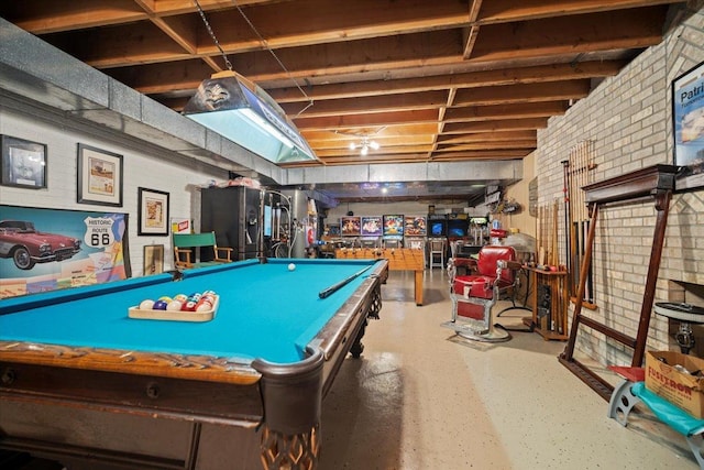 1810 Cardinal Ct, Pontiac, IL 61764 - game room with brick wall and billiards