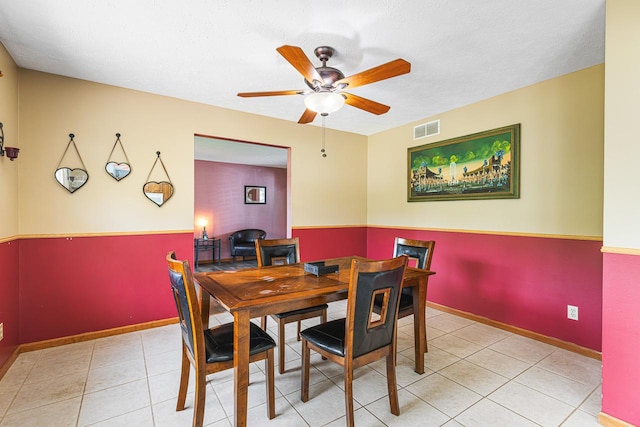 9650 Edgefield Rd, Roscoe, IL 61073 - dining space with a ceiling fan, light tile patterned flooring, baseboards, and a textured ceiling