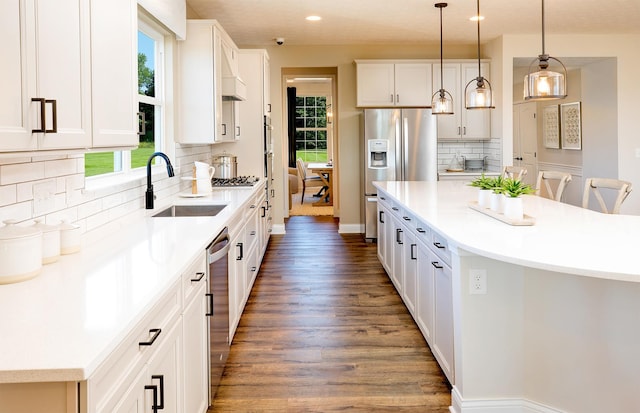 2803 Autumn Ridge Ct, Lindenhurst, IL 60046 - kitchen with a sink, stainless steel appliances, dark wood-style floors, recessed lighting, and a kitchen island