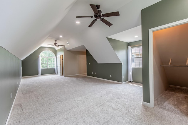 402 Lincoln St, Seatonville, IL 61359 - bonus room featuring ceiling fan, carpet floors, lofted ceiling, and recessed lighting