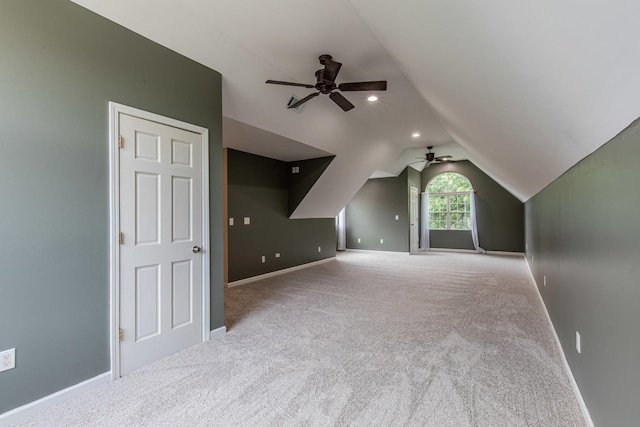402 Lincoln St, Seatonville, IL 61359 - bonus room featuring ceiling fan, vaulted ceiling, and carpet floors