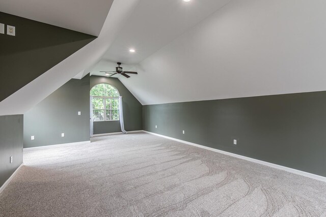 402 Lincoln St, Seatonville, IL 61359 - additional living space featuring a ceiling fan, vaulted ceiling, carpet, and recessed lighting