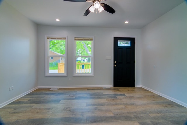 22156 Peach Tree Ave, Sauk Village, IL 60411 - foyer entrance featuring wood finished floors, a ceiling fan, and recessed lighting