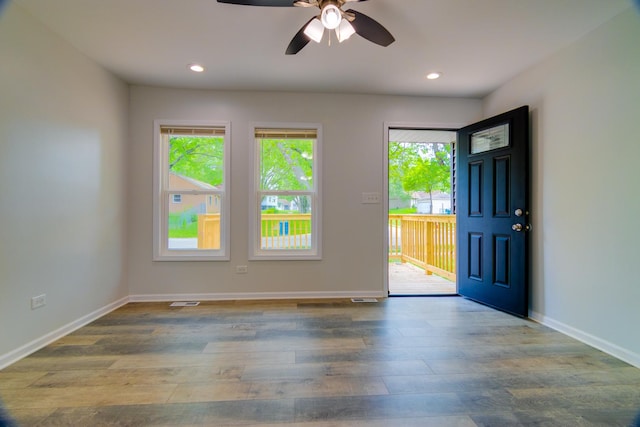 22156 Peach Tree Ave, Sauk Village, IL 60411 - foyer entrance with wood finished floors, a ceiling fan, and recessed lighting