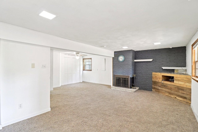15807 W 139th St, Homer Glen, IL 60491 - unfurnished living room with carpet flooring, a fireplace, and ceiling fan