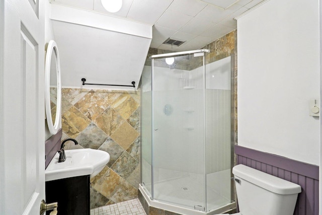 15807 W 139th St, Homer Glen, IL 60491 - full bath with a stall shower, vanity, tile walls, and wainscoting