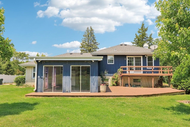 15807 W 139th St, Homer Glen, IL 60491 - rear view of house featuring a wooden deck, a sunroom, and brick siding