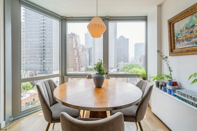 21 W Goethe St Unit 8K, Chicago, IL 60610 - dining room featuring a view of skyline, light wood finished floors, and healthy amount of natural light