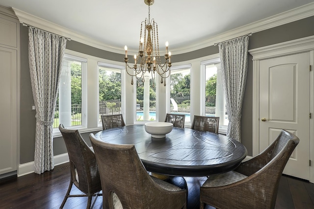 1877 Banbury Rd, Inverness, IL 60067 - dining room featuring a chandelier, dark wood-type flooring, and crown molding
