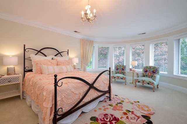 1877 Banbury Rd, Inverness, IL 60067 - bedroom featuring light colored carpet, ornamental molding, and a chandelier