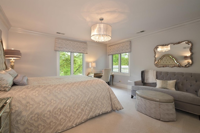 1877 Banbury Rd, Inverness, IL 60067 - carpeted bedroom featuring crown molding and a chandelier