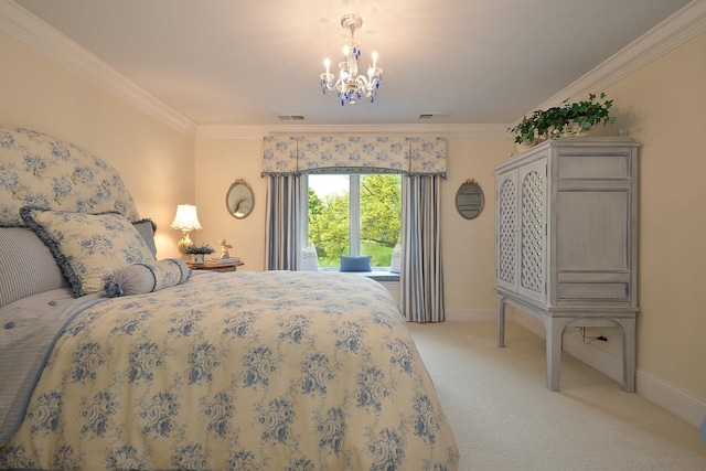 1877 Banbury Rd, Inverness, IL 60067 - bedroom with a chandelier, ornamental molding, and light colored carpet