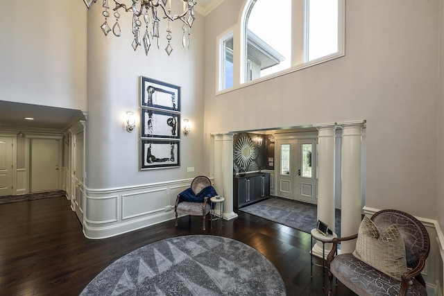 1877 Banbury Rd, Inverness, IL 60067 - entrance foyer featuring a chandelier, a high ceiling, hardwood / wood-style flooring, plenty of natural light, and ornamental molding