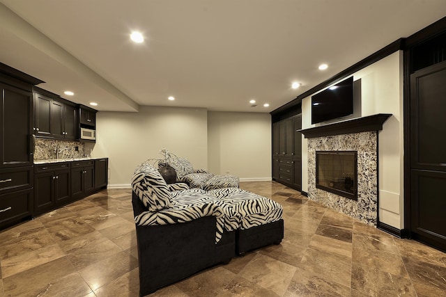 1877 Banbury Rd, Inverness, IL 60067 - living area with recessed lighting and a tiled fireplace