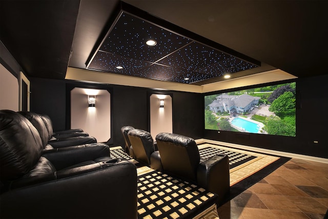 1877 Banbury Rd, Inverness, IL 60067 - cinema featuring a tray ceiling and stone finish flooring